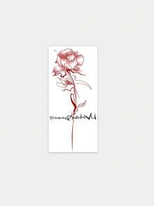 1pc Red Gradient Line Rose Handwritten English Slim Vertical Strip Pattern Temporary Tattoo Sticker, Realistic Fake Tattoo Design, Suitable For Daily Bachelorette Party Favors, Music Festivals, Gaming, Graduation Gifts, Lasts 3-5 Days - Multicolor - View 4