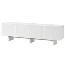 Modern TV Cabinet With 4 Doors / Arched Design / Made Of MDF / Cable Opening / Relief Decorations / For Living Room, Bedroom, Entertainment Area, White - 白色 - 查看 8