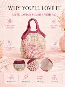 Estée Lauder Summer Mesh Bag 23*32cm, Hollow Breathable Woven Mesh, With Smooth Lining, Perfect For Storing Makeup, Suitable For Personal Use Or As A Gift - White - View 5