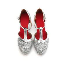 Women's Shiny Latin Dance Shoes Soft Sole 2.17 Inch Heel Salsa Tango Modern Ballroom Performance Dancing Shoes - Silver - View 7
