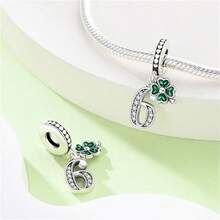 Vectoflux 1pc Minimalist Style S925 Sterling Silver Hypoallergenic Lucky Angel Number Pendant, Suitable For Original Bracelet, Women's DIY Jewelry Making, Birthday Gift - Green - View 4