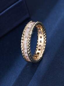 1pc Fashion Vintage Twisted Braided Edge Thin Band Long Princess Square Design Daily Minimalist Versatile Decorative Ring For Girlfriend Anniversary - ring - View 4
