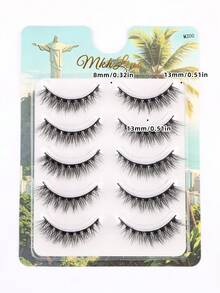 Mkhlina 5 Pairs Cat Eye Fluffy Wispy Strip Lashes 3D Faux Mink False Eyelashes Daily Makeup - 眼尾拉長款 - 查看 3