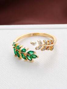 1 Fashionable Cubic Zirconia Decorative Open Ring Suitable For Women's Daily Wear, Gold-Plated Zirconia Ring - Green - View 4