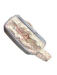 1pc Blue Plaid Lace Pencil Case, Star Embroidery Polka Dot Print Stationery Bag, Large Capacity Cute Pencil Pouch, Student Back T, First Day Of School - Multicolor - View 6
