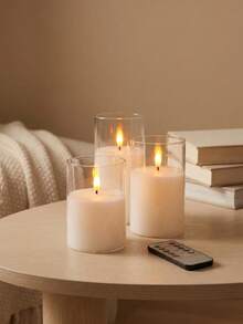Set de 3 velas LED sin llama transparentes de acrílico, velas de pilar blancas alimentadas por batería, decoración para el hogar y bodas - Blanco - Ver 2