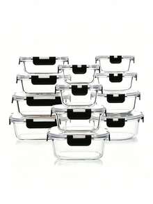 Glass Food Storage Containers Set With Airtight Leakproof Locking Lids, 12 Piece High Borosilicate Glass Storage Container Assortment For Meal Prep, Refrigerator Storage, Kitchen Organization, Food Preservation, Pantry Organization And Daily Storage - Transparent - View 1