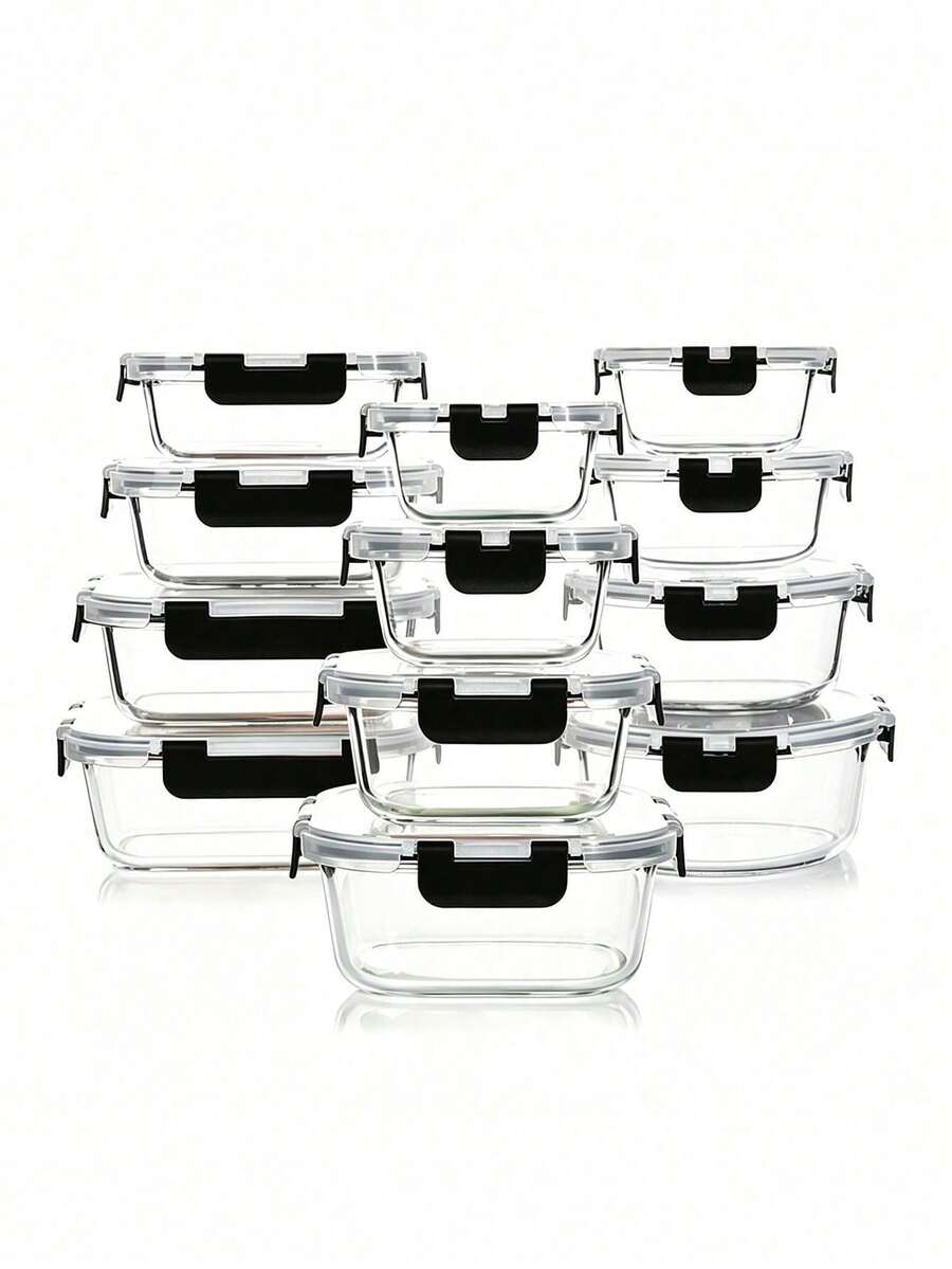 Glass Food Storage Containers Set With Airtight Leakproof Locking Lids, 12 Piece High Borosilicate Glass Storage Container Assortment For Meal Prep, Refrigerator Storage, Kitchen Organization, Food Preservation, Pantry Organization And Daily Storage - Transparent - View 1