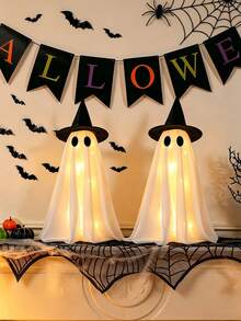 Light Up Halloween Scary Ghost Decorations,Ghosts With Witch Hats Includes A String Of Lights,Ghost Table Centerpiece For Tabletop Decor,Mantel,Dining Table,Indoor,Home,Farmhouse(Powered By 2 AA Batteries; Not Button Cells.) - Ghost - View 10