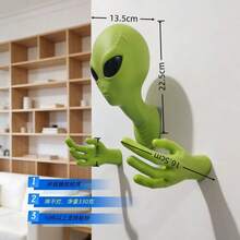 1組 啞光綠色 分割式外星人 3D壁掛式趣味科幻風樹脂牆飾，適用客廳、臥室、玄關、店鋪壁龕，創意家居攝影道具 - 外星人牆飾(1套) - 查看 9