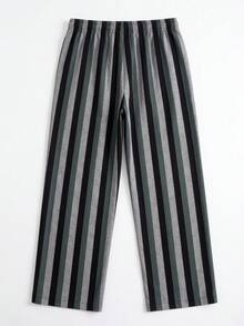 SU ER Men's Summer Striped Loose Drawstring Elastic Waist Casual Wide Leg Long Pants With Drape - Black - View 5