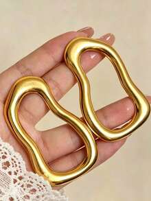 1對誇張鏤空耳釘耳環，歐美風，女款 - 金黃色 - 查看 4