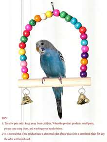 1pc Parrot Stand With Colored Wooden Beads Arch Swing, Birdcage Style Wooden Stand, Bird Toy Stand Stick Climbing Ladder, Random Color - Multicolor - View 6