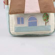 Personalized Quilted Mini Backpack With Embroidered House Design, Color Block Small Backpack, Lightweight Casual Bag With Adjustable Straps For Daily - Multicolor - View 7