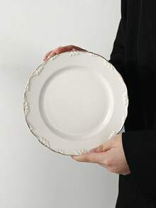 1pc/2pcs French Vintage Embossed Floral Ceramic Plate, Home Breakfast Bread Plate, Fruit Salad Plate, Dessert Cake Plate, Western Meal Plate, Steak Pasta Plate, Home Dinner Plate - Multicolor - View 13
