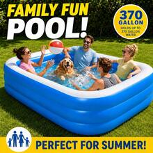 1pc Extra Large Inflatable Swimming Pool, Thickened Wear-Resistant Leak-Proof Inflatable Water Pool, Portable Foldable Full-Size Adult Pool, Suitable For Backyard Garden Patio Lawn Summer Water Party Outdoor Family Entertainment - Blue - View 2