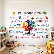 1pc Colorful Wisdom Tree Wall Decal TODAY I WILL Motivational Quote Tree Branch Animal Colorful Paint Dot DIY Removable Self-Adhesive Vinyl Sticker For Kids Bedroom Study Reading Corner Kindergarten Classroom Wall Decor - Multiple Styles - View 4