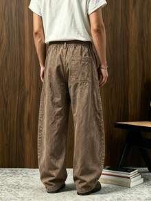 INFLATION Men's Vintage Washed Curved Leg Long Pants - Cocoa - View 2