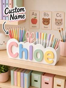 Personalized Pencil Holder, Customized Name Pencil Box, Customized Name Desktop Organizer, Macaron Color Stationery Storage, Unique Back To School Gift, New School Year Stationery Box, Personalized Name Printed Gift - Multicolor - View 6