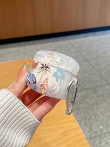1件波浪邊夏季海灘海龜與椰子樹耳機保護殼，半透明磨砂防摔耳機套，附金屬掛鉤，印有島嶼海灘元素（海龜、椰子樹、貝殼、扶桑花、椰子飲品） - 彩色 - 查看 18