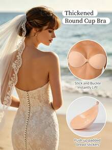 vfvQueen 1pc Adhesive Bra, Reusable Invisible Breathable Silicone Front Closure Push-Up Bra, Nipple Covers, Women's Lingerie Accessory, Suitable For Summer Dresses, Jumpsuits, Wedding Dresses - Multicolor - View 3