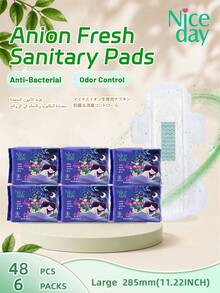 Niceday 285mm 8pcs/Pack Overnight Anion Sanitary Pads, Removes Odor, High Absorbency, Fast Absorption, Keeps Private Area Dry And Itch-Free, Thick Menstrual Pads, Period Care Pads, Panty Liners - 285mm (48pcs/6 Packs) - View 1