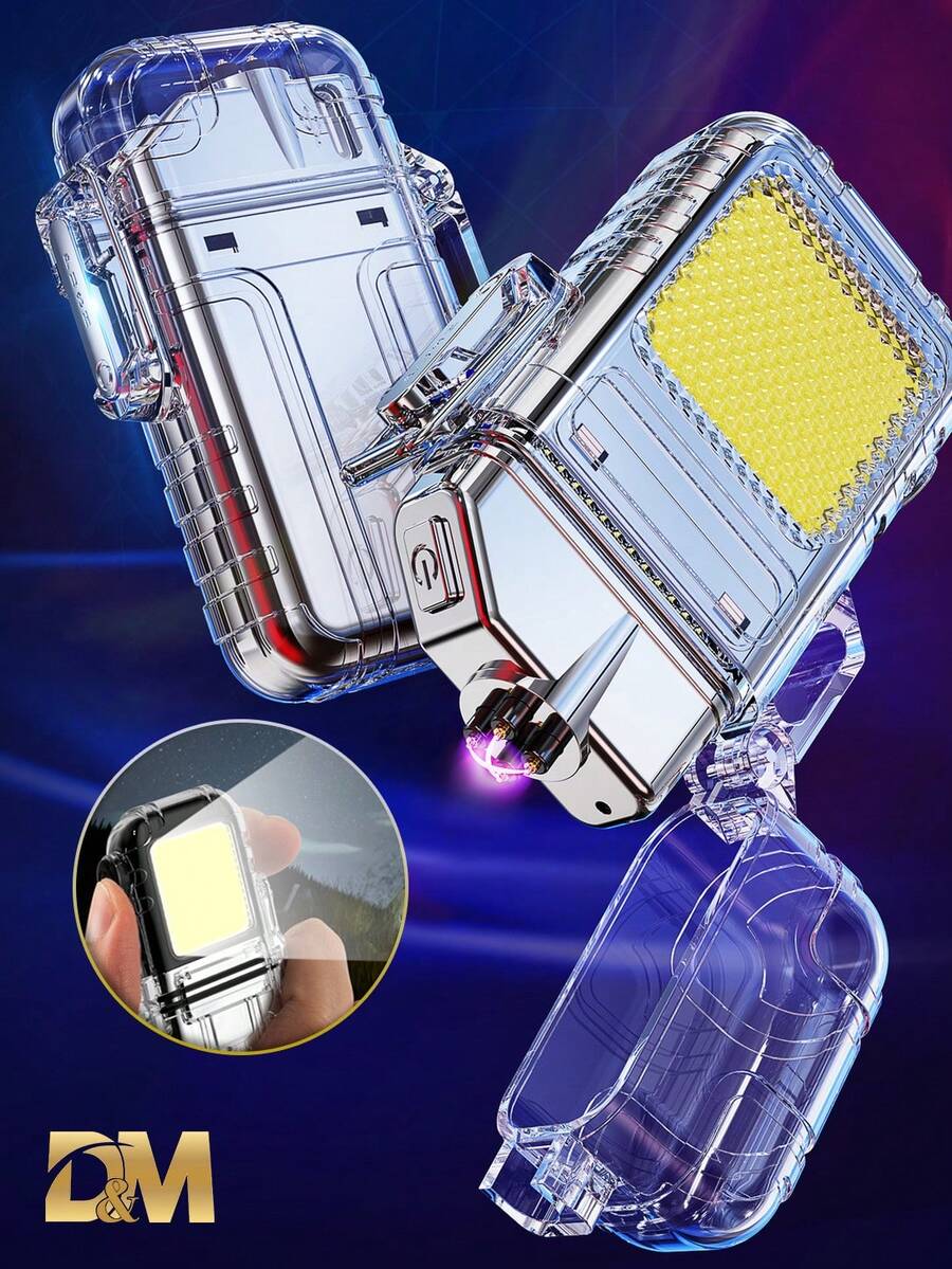 D&M Encendedor eléctrico Encendedor de pulso electrónico de doble arco,Resistente al viento y al agua, recargable por USB, sin llama, con función de linterna LED, ideal para la cocina, el jardín, acampadas al aire libre, etc. Llavero mini y portátil, ideal para Halloween, Navidad y cumpleaños.