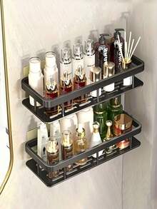 2pcs No-Drill Bathroom Storage Rack, Wall-Mounted Organizer For Bathroom, Vanity, Toilet Bathroom - Black - View 5
