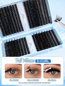 640/528pcs D Curl Faux Mink False Eyelashes Set, 10D-150D Mixed Density, Soft & Lightweight Self-Adhesive DIY Cluster Lashes, Suitable For Daily Home Layered Eye Makeup - D - View 8