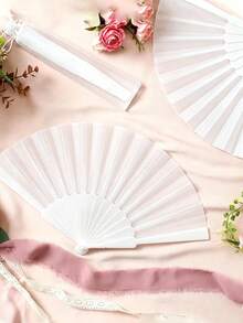 15件組婚禮手持扇派對小禮品，白色塑膠折疊扇附歐根紗袋，適合夏季婚禮賓客與舞蹈道具 - 彩色 - 查看 3