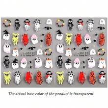5D Embossed Clear Base Halloween Nail Stickers, Cute Ghost Pumpkin Skull Bat Spider Floral Self-Adhesive Nail Art Decals, Spooky Gothic Manicure Decorations For Halloween Party DIY Nail Supplies For Women Girls Acrylic Nails - Multicolor - View 16