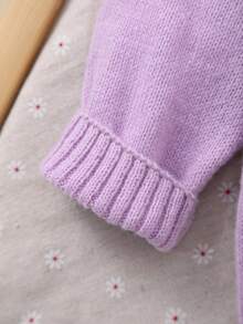Infant Embroidered Long Sleeve Knit Romper - Mauve Purple - View 4