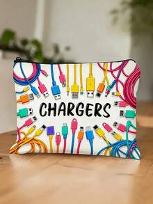 Colorful Cable Charger Printed Storage Bag, Multi-Functional Travel Electronics Organizer, Portable Canvas Zipper Makeup Bag, Suitable For Chargers, Data Cables, Earphones And All Tech Accessories - Multicolor - View 4