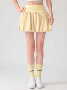 Never me Women's Athletic Skort, Fitness Golf Tennis Skirt With Pockets, Comfortable Elastic Fabric, Built-In Liners - Yellow - View 7