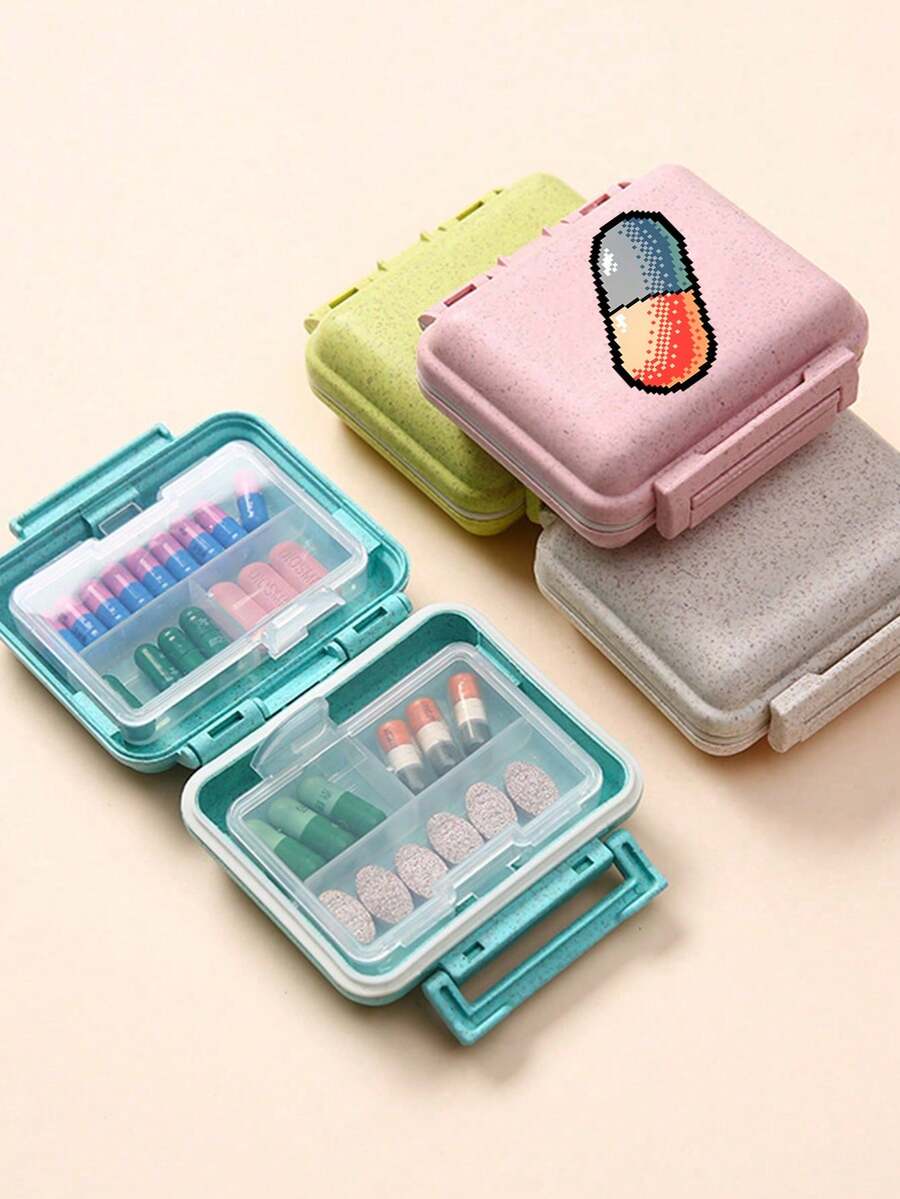 Mini 6-Compartment Portable Pill Box, Medication Storage Box, Travel Pill Box, Printed With Pixel Capsule Pill Pattern, 6-Compartment Small Pill Box, Sealed Pill Packaging Storage Box, 6-Day Weekly Medication Storage Box, Travel Essential Pill Box, Daily Vitamin Pill Box, Pocket Pill Box Storage Box, Exquisite Storage Box, Home Essential, Travel Essential