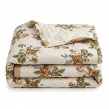 Cream Floral Print Microfiber Summer Quilt, Lightweight 100% Polyester Bedding Comforter For Bedroom And Guest Room - Size 220X200CM Options - Blue - View 3