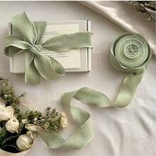 4cm Matcha Green Pleated Ribbon, High-End Ins Style Elastic Ruffle Edge Gift Packaging Ribbon, Birthday Party Packaging Ribbon, Hair Tie, Cake Packaging, DIY Bow, Wedding Bouquet, Graduation Party Floral Ribbon - Multicolor - View 1