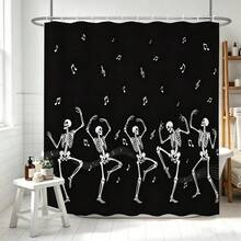 1pc Multi-Size Dancing Skeleton Musical Note Halloween Shower Curtain Bathroom Curtain Decorative Shower Curtain, Bathroom Accessories Home Decor Gift - Includes 12 Hooks - Multicolor - View 1
