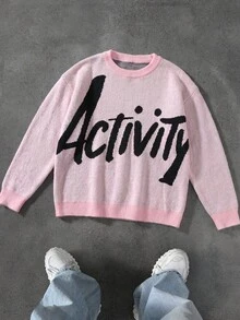1 buah Sweater Rajut Lengan Panjang Gaya Kampus Minimalis Kreatif dengan Huruf untuk Anak Laki-laki/Remaja Laki-laki - Berwarna merah muda - View 3