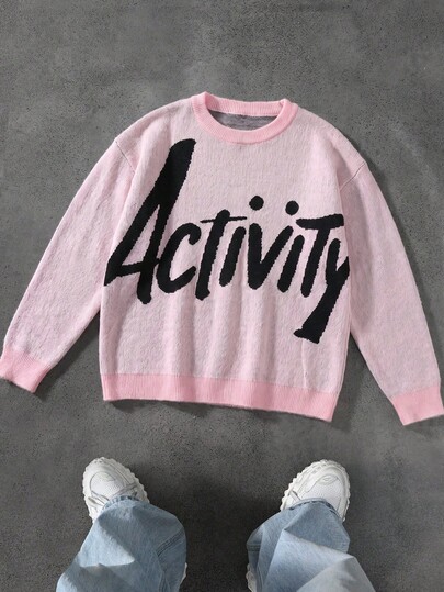 1pc Boys/Teen Boys Minimalist College Style Creative Letter Pullover Long Sleeve Knit Sweater