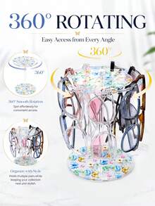 1件裝花朵蝴蝶壓克力時尚眼鏡收納架 360°旋轉眼鏡架含托盤與底座 透明眼鏡展示架 可收納多副時尚眼鏡 適用於桌面梳妝台床頭櫃書桌 - 彩色 - 查看 8