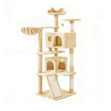 Multi Level Cat Tree Tower With Double Condo Houses, Sisal Scratching Posts & Slope Scratching Board, - Beige - View 9