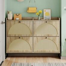 Shoe Cabinet With 4 Doors, Adjustable Shoe Rack, Narrow, Narrow Shoe Cabinet, Shoe Rack Shoe Tipper, Hallway. - 自然色 - 查看 3
