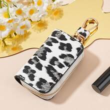 Personalized Multicolor Leopard Print Zipper Key Case Car Key Pouch Unisex Car Key Storage Bag Creative Leopard Print Leather Pendant Keychain - A - View 14