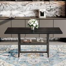 Rectangle Dining Table Industrial Style Walnut Finish, Seats 4-6 People, With Shelf And Black Metal - 黑色 - 查看 2