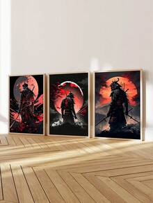 3件裝 神秘戰士壁飾，紅月與山脈背景可選 - 抽象 - 查看 1
