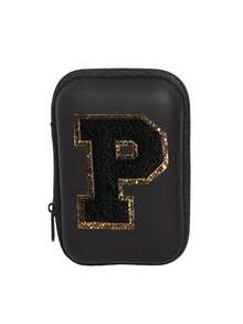 Portable Mini Transparent Zipper Storage Bag, Letter Gold-Trimmed Towel Embroidered Digital Storage Pouch, Black Waterproof Hard Shell Data Cable Earphone Organizer Box, Double-Layer Partition Anti-Pressure Anti-Drop Portable Storage Bag, College Style Customizable Initial; Suitable For All Seasons, Ideal For Students, Office Workers, Travel And Business Trips, Fits Back To School, Commuting, Short Trips, Can Store Charging Cables, Charging Heads, USB Drives, Simple Neutral Portable Digital Storage Bag, Creative Back To School Gift - Multicolor - View 20