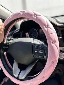 1件裝粉色水晶水鑽超纖維PU通用汽車方向盤套，14.5-15英吋，柔軟防滑透氣耐用，鑽石縫線汽車內飾配件，適合女性駕駛者 - PU crystal steering wheel cover. - 查看 9