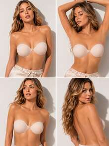 vfvQueen 1pc Adhesive Bra, Reusable Invisible Breathable Silicone Front Closure Push-Up Bra, Nipple Covers, Women's Lingerie Accessory, Suitable For Summer Dresses, Jumpsuits, Wedding Dresses - Multicolor - View 8