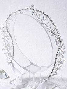 Handmade Crystal Rhinestone Decorated Bridal Headband, Suitable As Elegant Hair Accessory For Wedding, Party, Performance - Silver - View 2